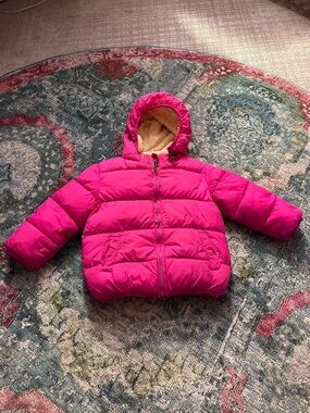 Kids Puffy Hooded Jacket - Bright Pink